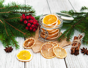 Obraz na płótnie Canvas Jar with dried oranges