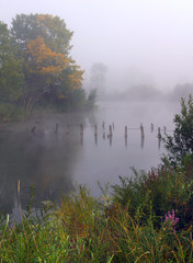 Naklejka na ściany i meble thick fog on the river