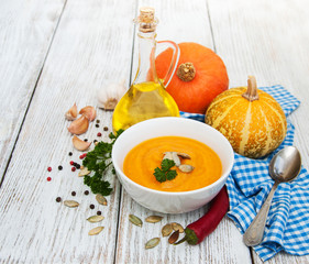 Pumpkin soup with fresh pumpkins
