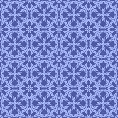 Blue Ornamental Seamless Line Pattern. Endless Texture. Oriental Geometric Ornament
