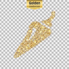 Gold glitter vector icon of pepper isolated on background. Art creative concept illustration for web, glow light confetti, bright sequins, sparkle tinsel, abstract bling, shimmer dust, foil.