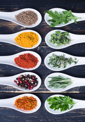 assortment of indian spices and herbs