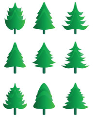 Green silhouettes of Christmas tree icons