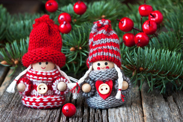 Cute christmas gnome dressed in  knitted clothes