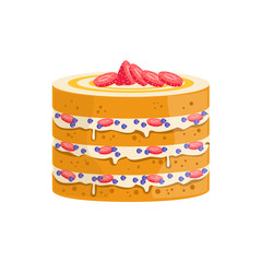Sponge Cake With Berries And Cream Decorated Big Special Occasion Party Dessert For Wedding Or Birthday Celebration