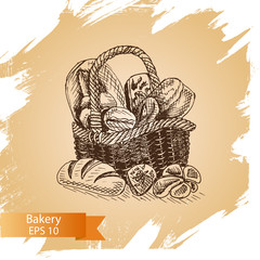 Vector illustration sketch - bakery shop. loaf, baguette, bread.