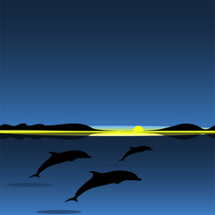 Dolphins family sea animal landscape