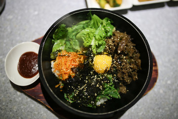 Stone pot bibimbap (Korean food)