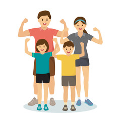Sports family in exercise outfits