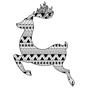Christmas tribal ethnic Reindeer. Boho tattoo design with doodle