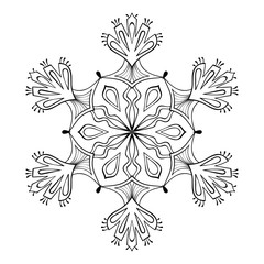 Vector snow flake in zentangle doodle style, mandala for adult c