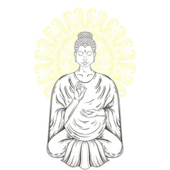 Fototapeta na wymiar Vector Sitting Buddha in Lotus pose. Buddhism tattoo art, religi