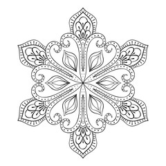 Vector snow flake in zentangle style, doodle mandala for adult c - 129421212