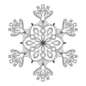 Vector snow flake in zentangle doodle style, mandala for adult c
