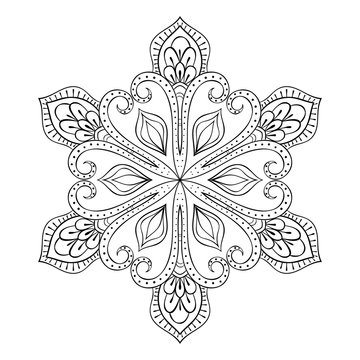 Vector snow flake in zentangle style, doodle mandala for adult c