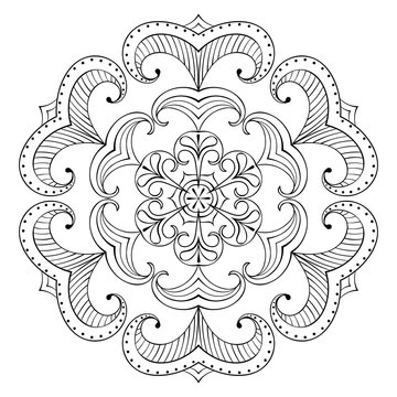 Vector snow flake in zentangle style, paper cutout mandala for a