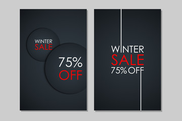 Winter Sale banners. Special offer, discount up to 75% off. Banners for business, promotion and advertising. Vector illustration.