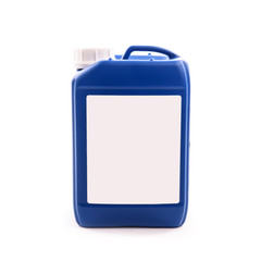 blue plastic jerry can isolated on a white background