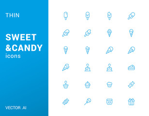 Pack of thin Sweet and Candy icons.