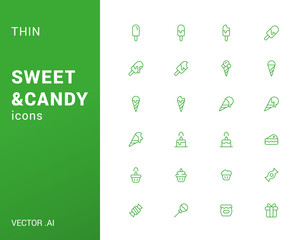 Pack of thin Sweet and Candy icons.