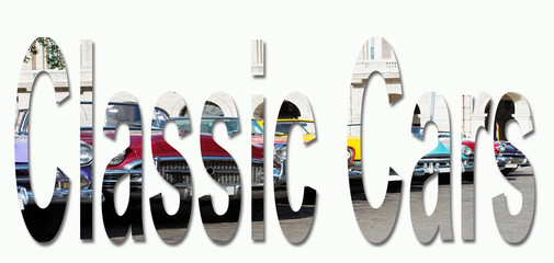 Amerikanische Oldtimer in Havanna, Kuba als Schriftart