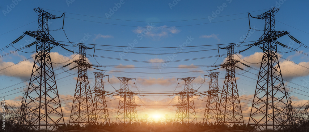 Wall mural high voltage electric transmission tower energy pylon.