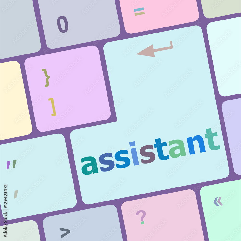 Poster assistant word on keyboard key, notebook computer