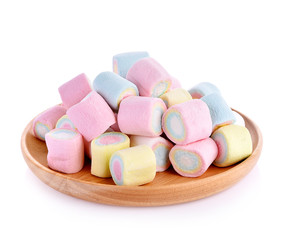 Marshmallows colorful candy on white background