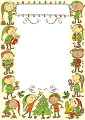 Christmas background with elves