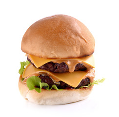 Hamburger meat Double Cheese on white background
