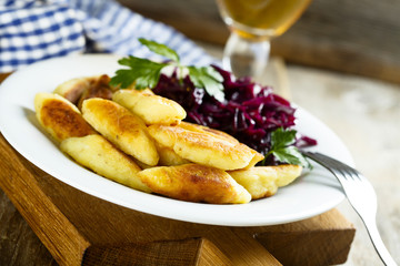 Red cabbage with potato gnocchi