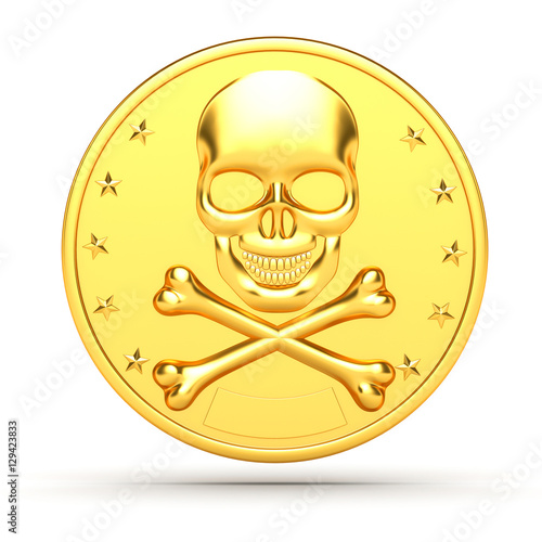 "Concept 3d pirate coin. Coin with skull and crossbones on a whit