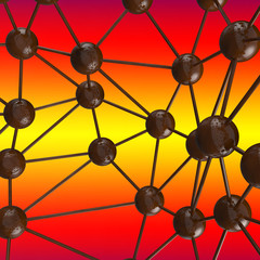 brown chocolate Molecular geometric chaos abstract structure. Science technology network connection hi-tech background 3d rendering illustration