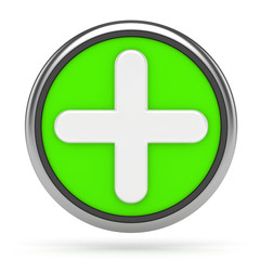 Obraz premium 3d concept. White plus on the round green button.