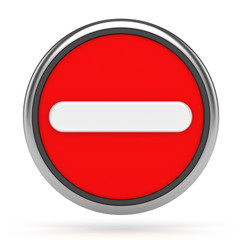 3d concept. White minus on a round red button.