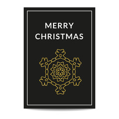 Merry Christmas greeting card golden snowflake