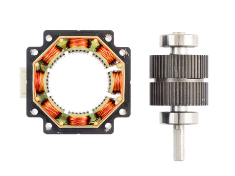 Stepper motor, disassembled, with the rotor set aside