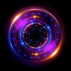 Abstract neon background. luminous swirling bunner. Glowing spiral. 
Shine round frame with light circles light effect. Glowing cover. 
Space for your message. Glossy. LED ellipse