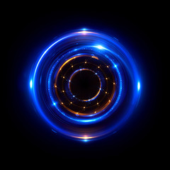 Abstract neon background. luminous swirling bunner. Glowing spiral. 
Shine round frame with light circles light effect. Glowing cover. 
Space for your message. Glossy. LED ellipse