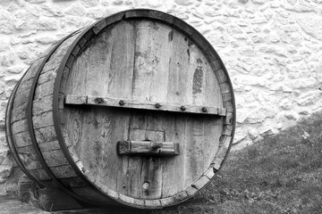 Wooden barrel.