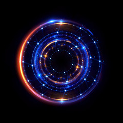 Abstract neon background. luminous swirling bunner. Glowing spiral. 
Shine round frame with light circles light effect. Glowing cover. 
Space for your message. Glossy. LED ellipse