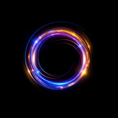 Abstract neon background. luminous swirling bunner. Glowing spiral. 
Shine round frame with light circles light effect. Glowing cover. 
Space for your message. Glossy. LED ellipse