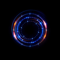 Abstract neon background. luminous swirling bunner. Glowing spiral. 
Shine round frame with light circles light effect. Glowing cover. 
Space for your message. Glossy. LED ellipse