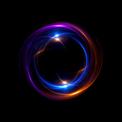 Abstract neon background. luminous swirling bunner. Glowing spiral. 
Shine round frame with light circles light effect. Glowing cover. 
Space for your message. Glossy. LED ellipse