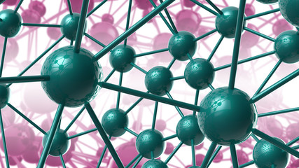green and violet Molecular geometric chaos abstract structure. Science technology network connection hi-tech background 3d rendering illustration
