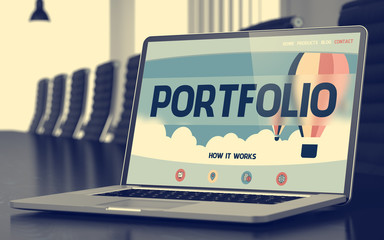Portfolio Concept on Laptop Screen. 3D. - obrazy, fototapety, plakaty
