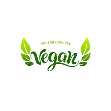 Vegan logo concept. Vector sign. Handwritten lettering for restaurant, cafe. 