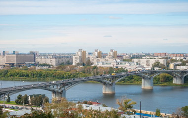 Fototapeta na wymiar View of Nizhny Novgorod, on the Volga River and the bridge