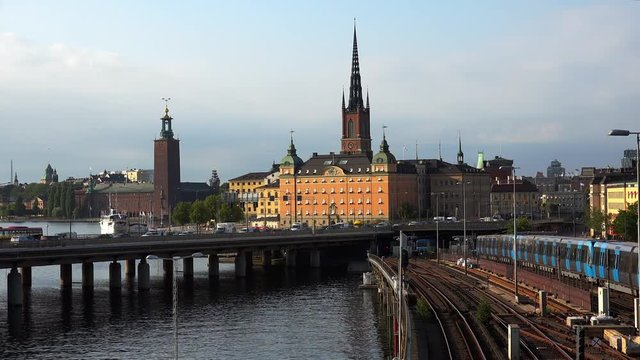 View on Gamla Stan in Stockholm. Old city. Sweden. 4K.
