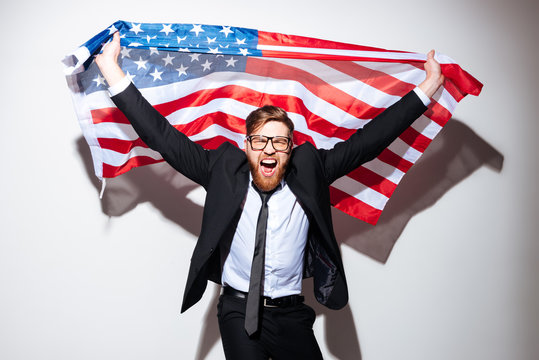 Happy Business Man With USA Flag